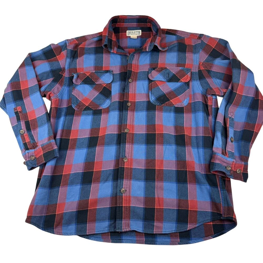 Duluth Trading Co Flannel Shirt Large Blue Red Plaid